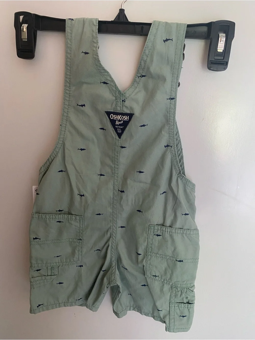 OshKosh B'gosh Mint Green Shark Print Shortalls